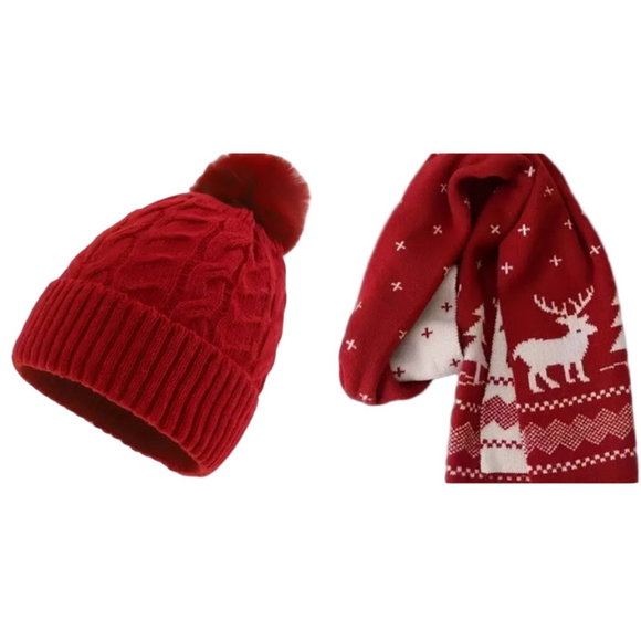 Accessories - Cozy Red Knit Hat and Scarf Set